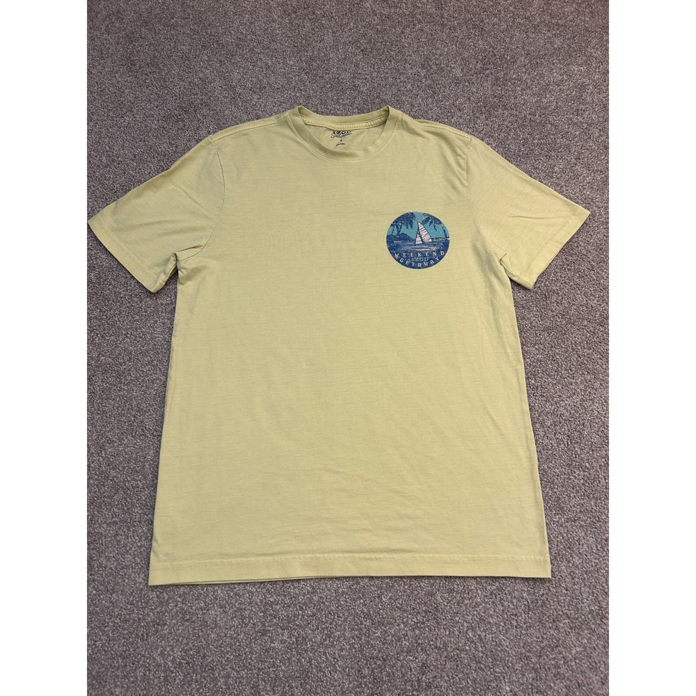 IZOD Saltwater T Shirt Mens Small Yellow Excellent Weekend Getaway Graphic Tee